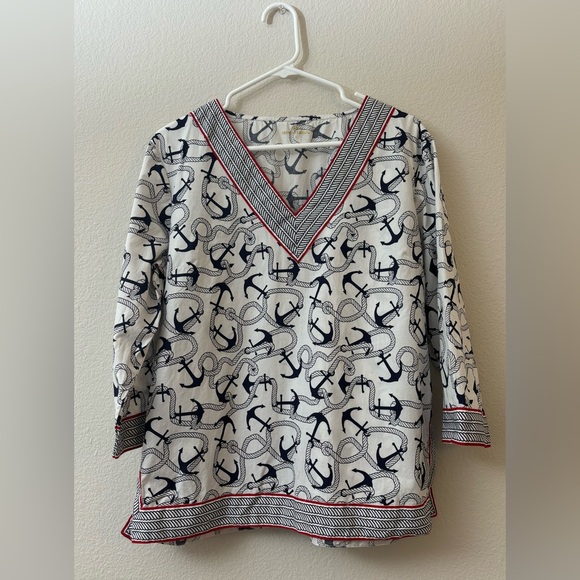 Princess Cruises anchors v-neck tunic size large L, nautical print top - Picture 2 of 14